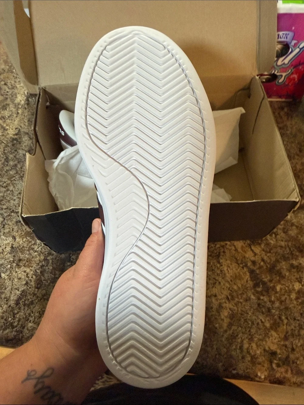 adidas White Sneakers with Burgundy Stripes